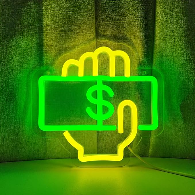 Cashier Neon Sign Love Money Neon Signs for Wall Decor, LED Light Signs for Supermarket, 7.8" x 7.5