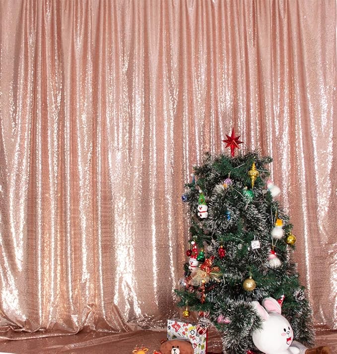 SquarePie Sequin Backdrop Not See Through Thick Background Curtain Party 10FT x 10FT Rose Gold