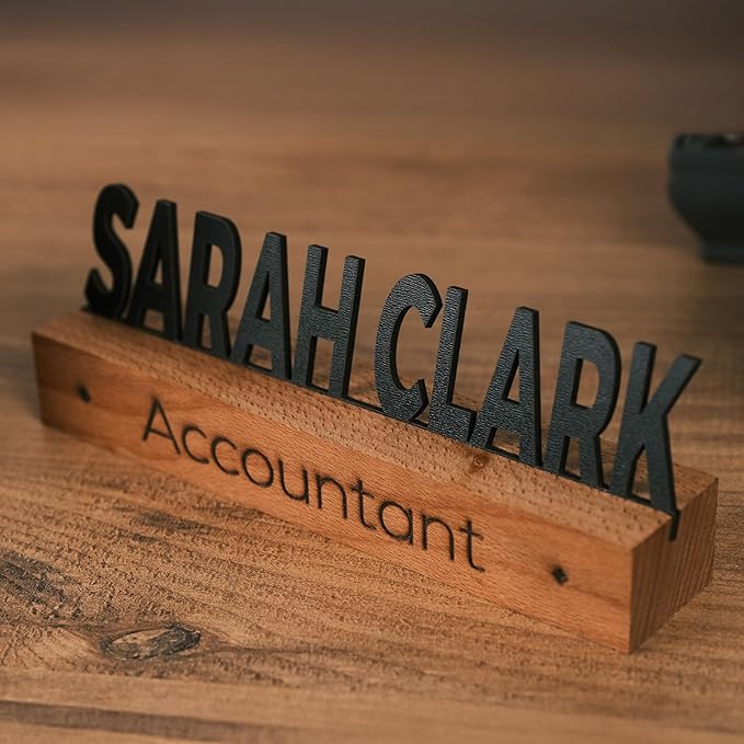 Custom Desk Name Plate with Engraved Title – Personalized Wooden Office Name Sign – Unique Handmade Beech Base Gift for Boss, Coworker, Teacher, or Professional – Modern Desktop Name Decor