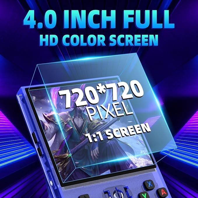R36MAX Retro Handheld Game Console,64GB Open Source System Support 30+ Emulator Console,4.0 Inch IPS Screen Retro Gaming Console,4000mAh Battery,Portable Video Game Console for Christmas (Blue)