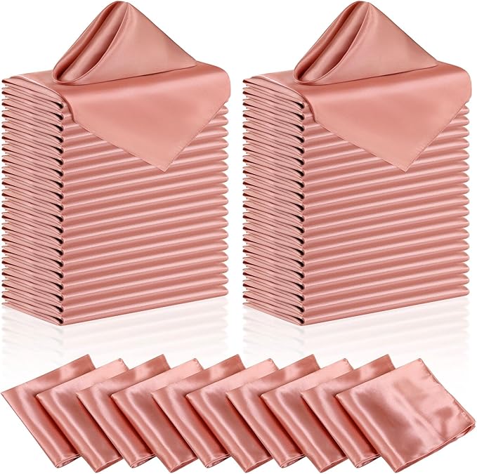 Manyshofu 60 Pieces Rose Gold Satin Napkins - 20x20 Inches Cloth Napkins, Square Satin Fabric Napkins Set - Soft & Reusable Table Napkin for Wedding Dinner Party Lunch Banquet Restaurant Decoration