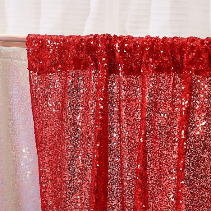 Poise3EHome Red Sequin Backdrop,5FT x 7FT Sequin Photography Backdrop Curtain for Party Decoration