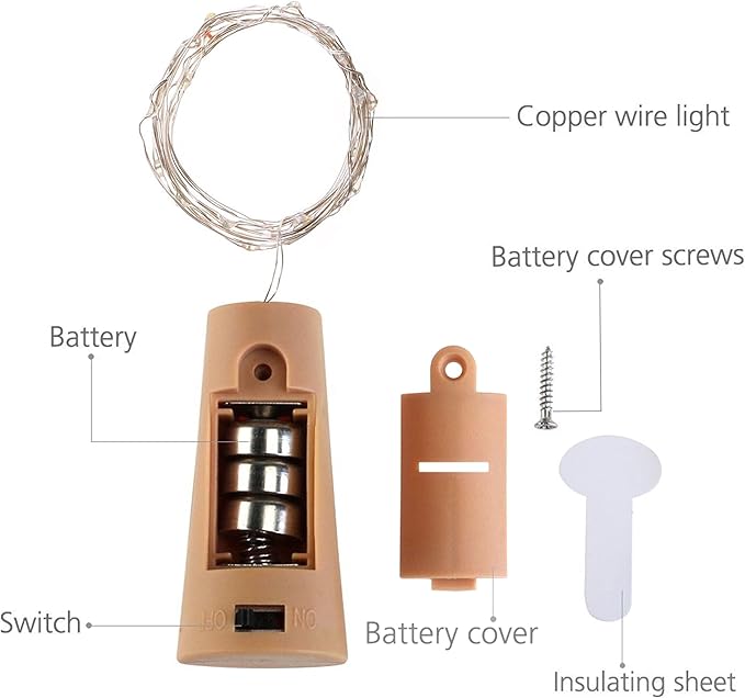 12 Pack 20 LED Wine Bottle Cork Lights, Fairy Mini String Lights Copper Wire, Battery Operated Starry Lights for DIY, Christmas, Halloween, Wedding, Party, Indoor&Outdoor (12 Pack, Multi Color)