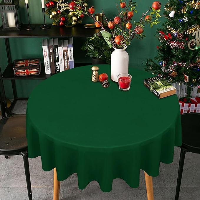 sancua Round Tablecloth - 48 Inch - Water Resistant Spill Proof Washable Polyester Table Cloth Decorative Fabric Table Cover for Dining Tables, Buffet Parties and Camping, Hunter Green