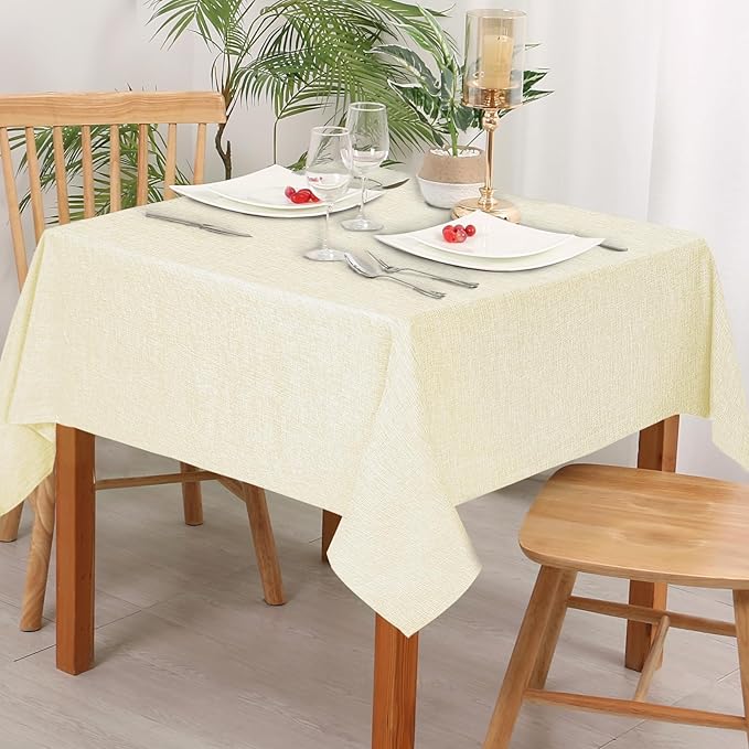 Hiasan 2 Pack Faux Linen Square Tablecloth - Wrinkle and Stain Resistant Washable Table Cloth for Kitchen Dining Room Holiday Table Cover for Party Dinner, Champagne, 54 x 54 Inch