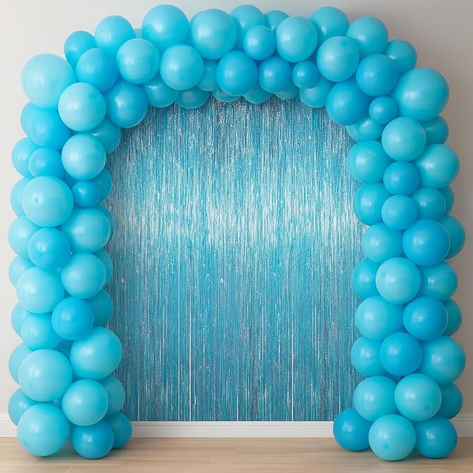 3 Pack 3.3 x 6.6 ft Light Blue Foil Fringe Backdrop Curtains, Tinsel Streamers Party Decorations, Fringe Backdrop for Birthday, Baby Shower, Gender Reveal, Graduation