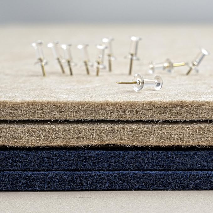 Bulletin Board, 24 x 18 inches Felt Board Decorative Pin Board, Cork Board Alternative for Wall, Foldable Photo Board Self-Adhesive Vision Board Mood Board with 20 Pushpins - Dark Blue