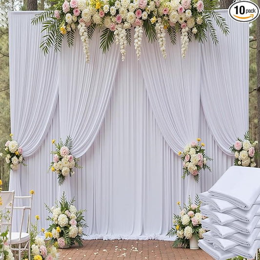 50ft x 15ft White Wrinkle Free Backdrop Curtains for Parties,Silky Polyester Fabric Wedding Ceiling Drapes, 10 Panels 15ft Photo Back Drop Drapes for Baby Shower Photography Stage Background Cloth