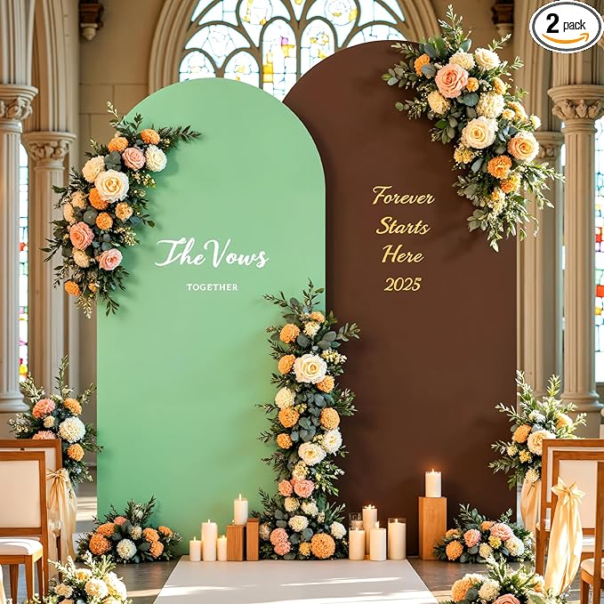 Brown Green Arch Backdrop Cover for Wedding, 7.2FT 6FT Set of 2 Stretchy Spandex Fitted Arch Stand Cover for Baby Shower, Birthday Party Decor, Chiara Backdrop Cover with Double-Sided Design