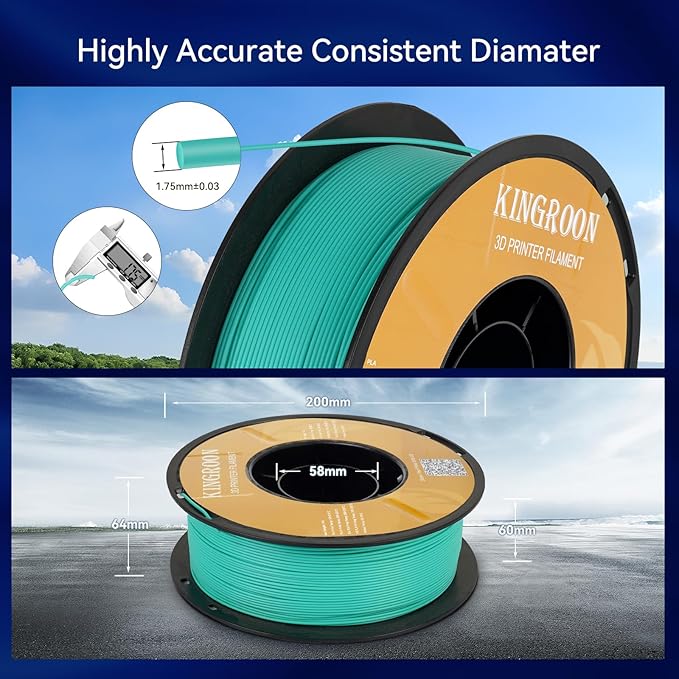 Kingroon PLA Filament 1.75mm 3D Printer Filament Cyan Pla Filament 1kg Filament Dimensional Accuracy +/- 0.02mm, Fit Most FDM Printer,Cyan