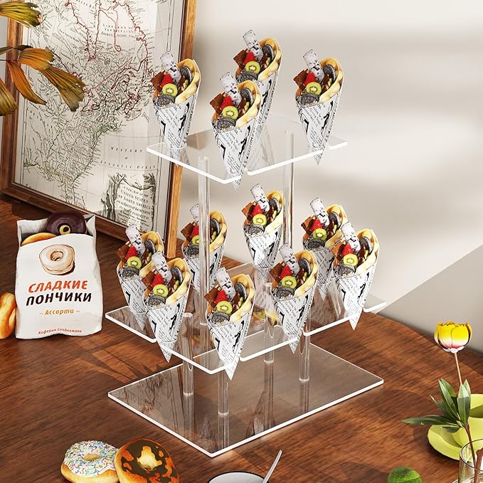 Champagne Tower, Rectangle Acrylic Champagne Display Rack Stand with 12 Slots, 2 Tiers Floating Sight Champagne Flute Holder for Party, Wedding, School, Celebration, 13.3x9.4x15.3 inch
