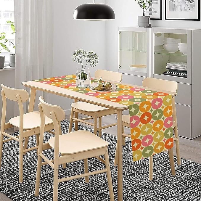 Mid Century Table Runner, Flag Retro Atomic Starburst 1950s Abstract Geometric Space Tabletop Decoration for Home Kitchen Restaurant Table Flag 13x36 Inch