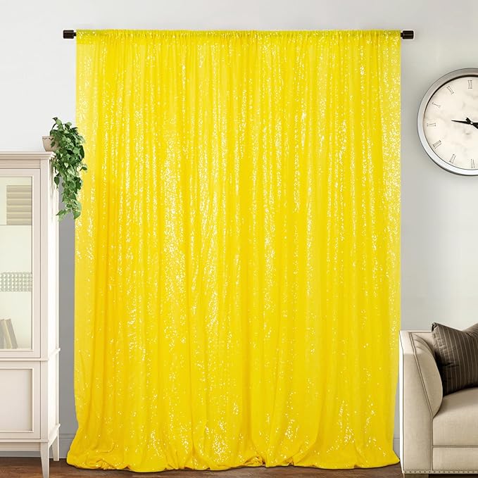 DUOBAO 4FT x 7FT Yellow Sequin Backdrop | Sparkly Wedding & Bridal Shower Background | Photo Booth & Party Decor | Durable & Elegant Shower Backdrop | Perfect for Ceremonies & Events
