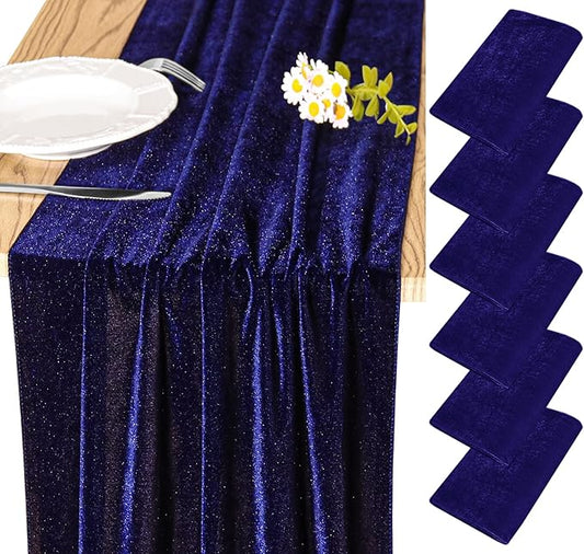 Velvet Table Runner 20 x 120 Inches 10ft Luxurious Thick Soft Velvet Christmas Thanksgiving Wedding Reception Table Runner for Party Reception Decorations(Navy Blue, 6 Pack)