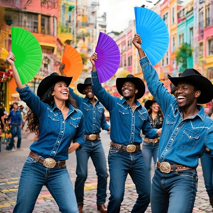 Geetery 30 Pcs Folding Hand Fan for Line Dancing Spanish Boots on the Ground Fans Gifts Bulk Colorful Silk Popping Rave for Women Tea Party Wedding Church Halloween Costume(Gauze,Pure Color)