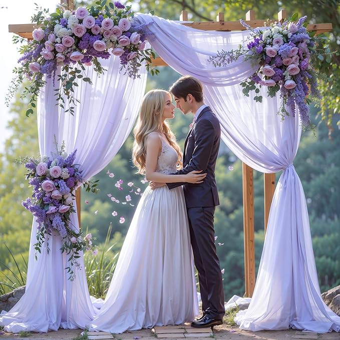Wedding Arch Draping Fabric,2 Panels 18FT Purple Sheer Chiffon Curtain Drapes 6 Yards for Wedding Ceremony Birthday Party Decoration
