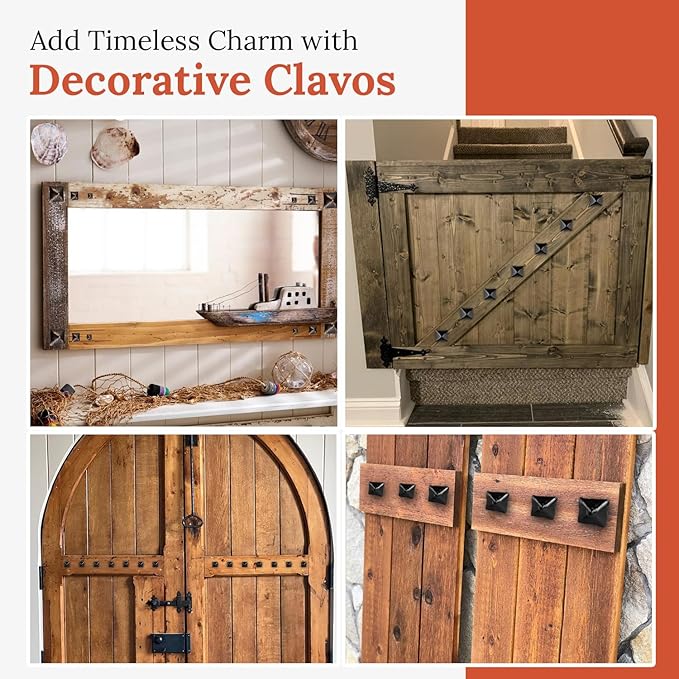 10 Pack 1.5" Square Head Iron Clavos Decorative Nails – Black – Handmade Rustic Square Fasteners for Farmhouse Shutters, Faux Wood Beams, Barn Doors, Shutters, and Gates – Ornamental Wood Accent
