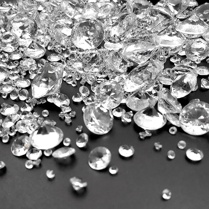 1000 pcs Acrylic Diamond Gems, Clear Acrylic Diamonds Decorations Faux Diamonds Table Scattering Gemstones Vase Filler for Party, Event, Wedding, Birthday (Clear,30mm, 20mm, 12mm, 8mm, 4mm)