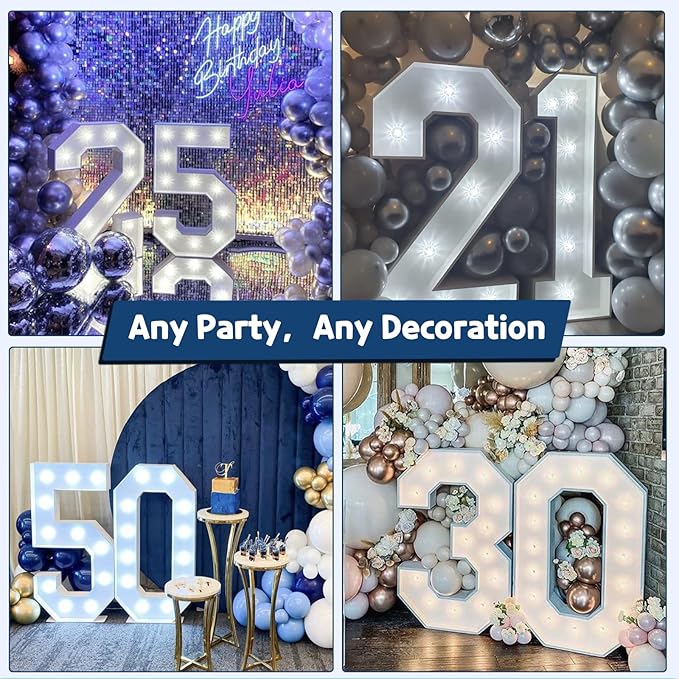 Marquee Numbers 3 Feet Tall Big Light Up Numbers 30th 40th 50th Birthday Decorations Graduation Decorations 2025 White Anniversary Party Decor Large Cardboard Prop Backdrop Sign 0