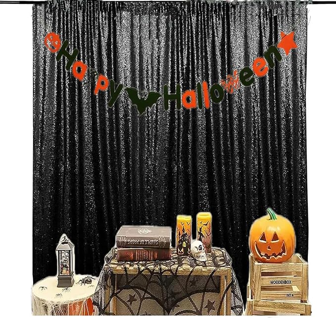 JYFLZQ Black Sequin Backdrop Curtains 8ft x 8ft 1 Panel Halloween Backdrop Glitter Photo Booth Backdrops Sparkly Photography Background Drapes for Graduation Birthday Parties