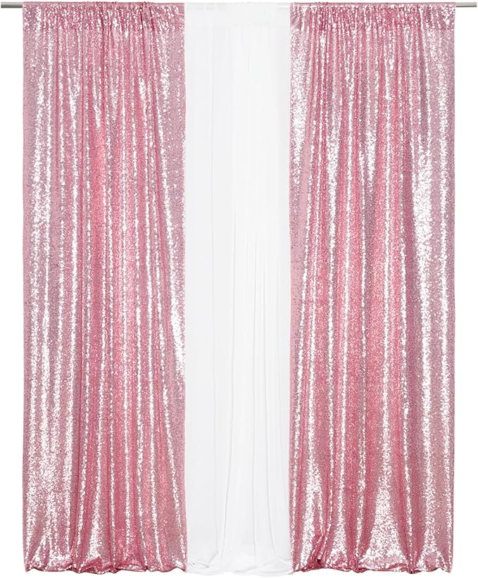 Eternal Beauty Fuchsia Pink Sequin Backdrop Curtains, Valentine's Day Shimmer Back Drop 2Panels-2FTx8FT for Christmas, Party, Birthday, Photography, Wedding, Baby Shower Event Decoration