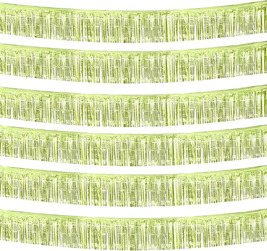 6 Pack 10 Feet Foil Fringe Garland Metallic Tinsel Streamers Banner Wall Hanging Backdrop Banner for Parade Floats, Thanksgiving, Christmas, Birthday, Halloween Party Decorations(Light Green)