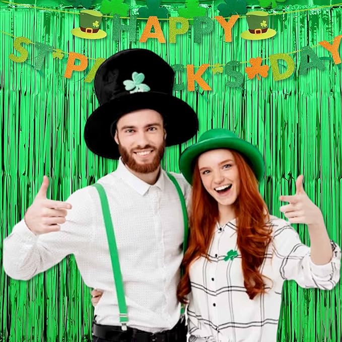 6 Pack Green Foil Fringe Curtains Backdrop, 3.28 x 8.2 Ft Metallic Streamers Tinsel Curtains Background for Photo Booth, Birthday, Weddings, Carnivals, Graduation, Themed Party Decorations
