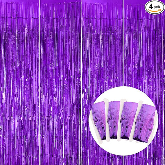BEISHIDA 4 Pcs Purple Door Streamers Tinsel Curtain Party Streamers Backdrop Fringe Foil Wall Background for Birthday Halloween Wedding Party Decoration(3.28 ft x 6.56 ft)
