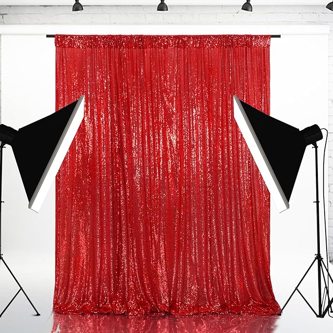 Eternal Beauty Red Sequin Backdrop, 6x8 Ft Glitter Background Curtains for Christmas Shimmer Photography Party Wedding Birthday Back Drop Decor