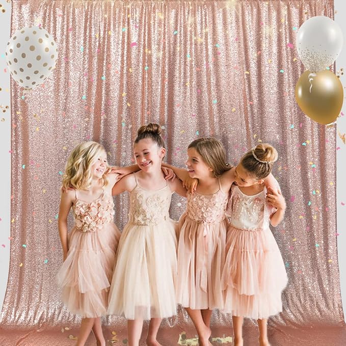PartyDelight Rose Gold Sequin Backdrop 10Ftx10 Ft Booth Photography