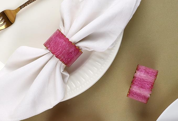 Napkin Rings Set of 12 - Handmade Epoxy Resin Napkin Holders | Elegant Table Decor for Dining, Weddings & Parties | Durable & Stylish Farmhouse Napkin Rings (Pink Gold) - ALPHA Living HOME