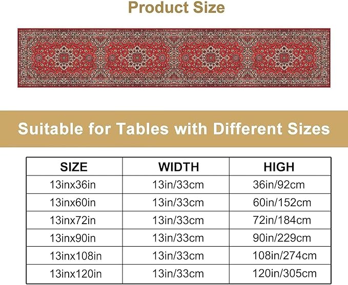 Vintage Boho Red Table Runner,Elegant Mid Century for Home Farmhouse Kitchen Table Dining Coffee Room Garden Party Wedding Decor 13x36in