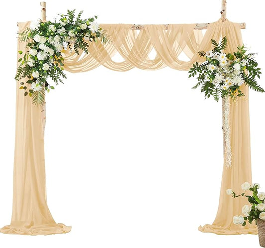 VACVELT Wedding Arch Draping Fabric Champagne Chiffon, 1 Panel Sheer Drapes 30 Inch x 20ft Chiffon Backdrop Curtain Decor, Outdoor Sheer Drapery for Ceremony Party Ceiling