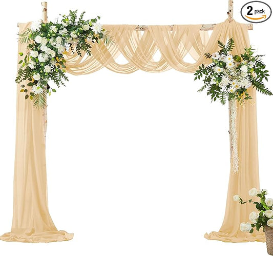 VACVELT Wedding Arch Draping Fabric Champagne Chiffon, 2 Panels Sheer Drapes 30 Inch x 20ft Chiffon Backdrop Curtain Decor, Outdoor Sheer Drapery for Ceremony Party Ceiling