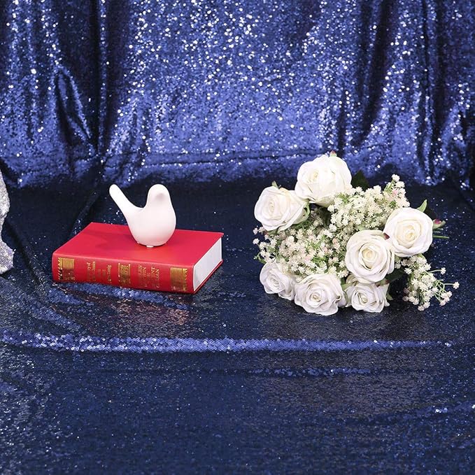 Poise3EHome 6FT x 8FT Navy Blue Sequin Photography Backdrop Curtain for Party Decoration, Navy Blue