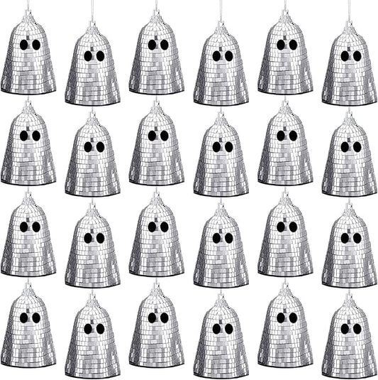 24 Pcs Halloween Disco Ghosts Decor Halloween Ornament Silver Mirror Disco Skeleton Tabletop Centerpiece for Holiday Cosplay Home Props Gift Party Decorations (Sliver)