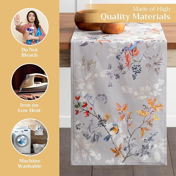 Maison d' Hermine Table Runner 100% Cotton Double Layer Table Runners 72 inches Long for Thanksgiving Christmas Decorations Home Kitchen Dining Party Wedding (Equinoxe - Grey, 14.5" x 72")