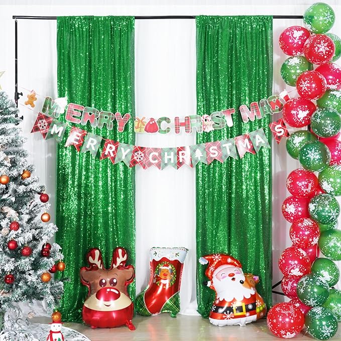 Poise3EHome Green Sequin Backdrop Curtains, 4 PCS 3FT x 8FT Sequin Panels for Backdrop,Sequence Wedding Party Background Drapes
