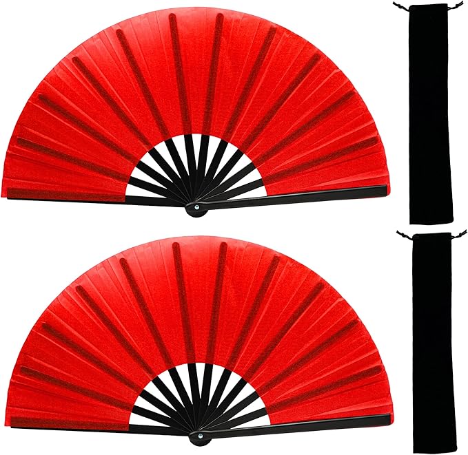13inch Large Rave Fan Popping Clacking Fans for Line Dancing,Hand Fans for Women Foldable,Boots on The Ground Fan,Portable for Outdoor,Wedding,Party,Decoration (2pcs red)