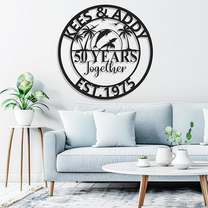 Personalized 50th Wedding Anniversary Sign Gifts for Parents Custom Metal Anniversary Sign Personalized Wedding Gifts for Couples Husband Wife Custom Monogram Name Signs Housewarming Gift