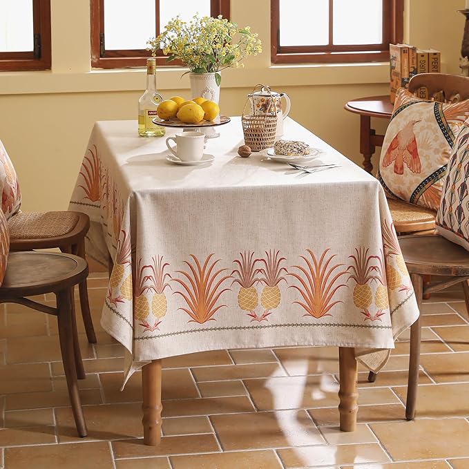 patdrea Designer Linen Tablecloth for Rectangle Table,Pineapple Pattern Colorful Tropical Style Tablecloths,Table Cover Cloth Decor for Kitchen Dining Christmas,Thanksgiving,55"x87"-Pineapple B