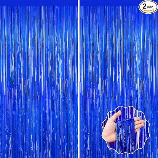 Blue Party Decorations, 2Pack Ocean Party Decor Supplies Blue Party Streamers Birthday Wedding Decorations Tinsel Foil Fringe Curtains Photo Booth Props Celebration Christmas New Year Decorations