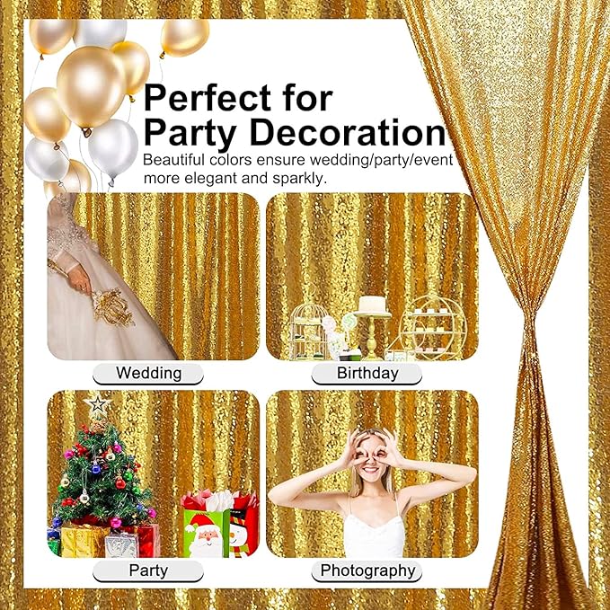 Gold Sequin Backdrop 10FTx10FT 1 Panel Glitter Curtain Backdrop Sparkle Background for Weddings Showers Christmas Festivals Photography Graduations