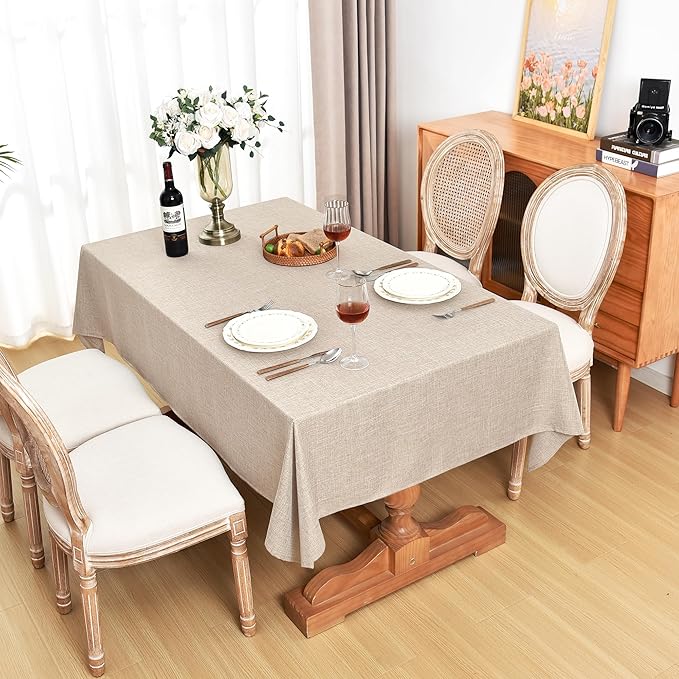 Fitable Linen Textured Beige Tablecloths 2 Pack, Faux Burlap Fabric Rectangle Table Clothes for 8 Foot Tables, Rustic Table Covers for Kitchen Dining, Vendor Events, Party, Farmhouse (54 x 120 Inch)