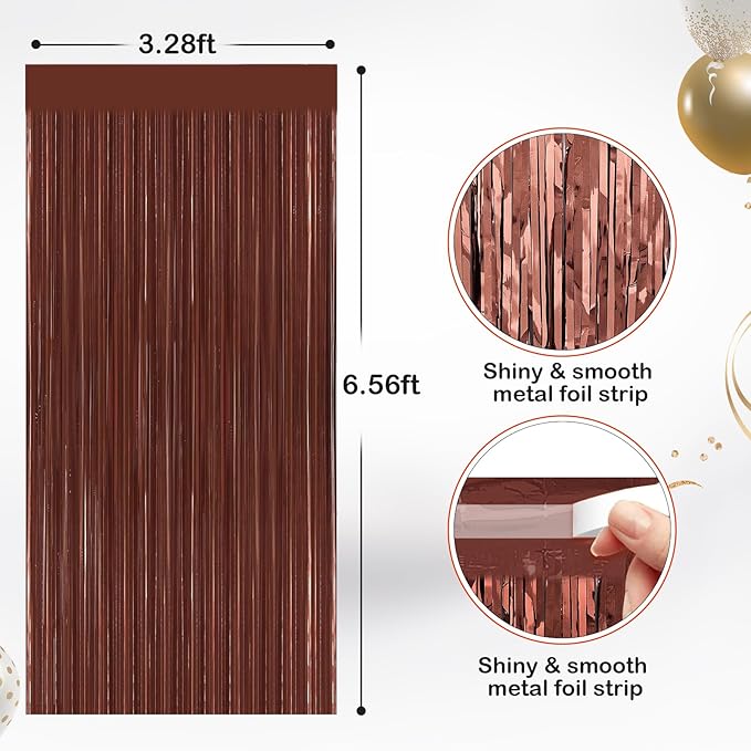 2 Pack Coffee Brown Metallic Tinsel Foil Fringe Curtains, Door Streamers Photo Booth Backdrop for Birthday Party, Tinsel Curtain Backdrop for Baby Shower Bachelorette Christmas Party Decorations