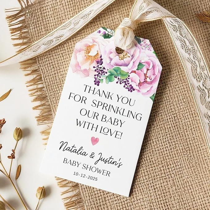 Custom 2.3x1.5 inch 60pack Gift Tags with Strings,Personalized Thank You Tags Party Decoration Paper Gift Labels for Birthday Wedding Favor Baby Shower Floral Hang Tag Hangtag