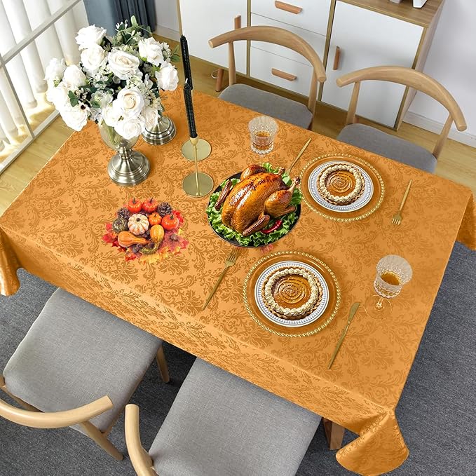 SASTYBALE Square Jacquard Tablecloth Washable Spill Proof Wrinkle Resistant Damask Table Cloth, Soft Polyester Table Cover for Kitchen Parties Farmhouse, Amber 52×52 Inch
