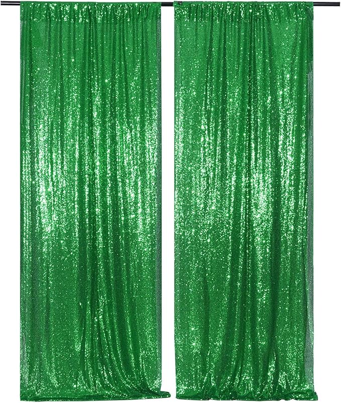 Poise3EHome Green Sequin Backdrop Curtains, 4 PCS 3FT x 8FT Sequin Panels for Backdrop,Sequence Wedding Party Background Drapes
