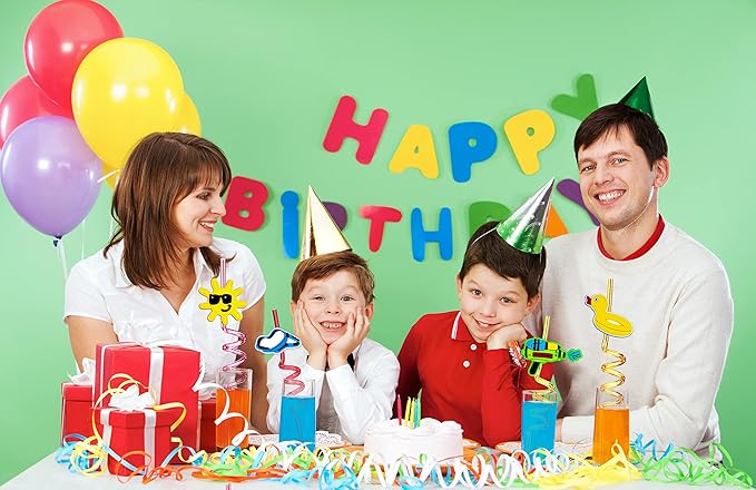 24 Pieces Beach Theme Reusable Shape Straws, Drink Straws Beach Ball Pool Summer Birthday Party Favor Decorations with 2 Cleaning Brushes 8 Color Straws