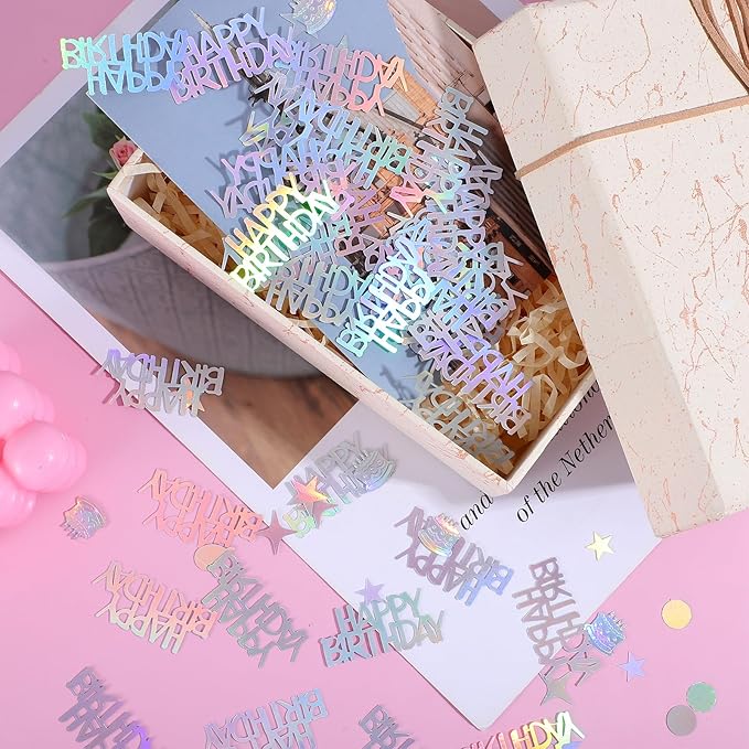 1000pcs Happy Birthday Confetti, Iridescent Party Confetti Metallic Glitter Birthday Table Scatter Decorations Party Confetti for DIY Crafts Festive Table Decoration